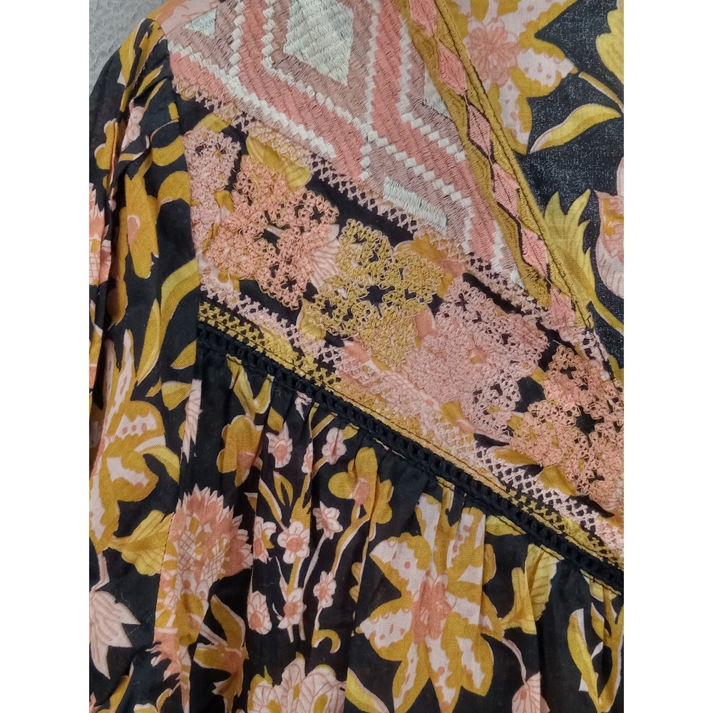 Rachel Zoe Floral Embroidered V-Neck Peasant Long Sleeve Blouse Small Vacation - Picture 4 of 12